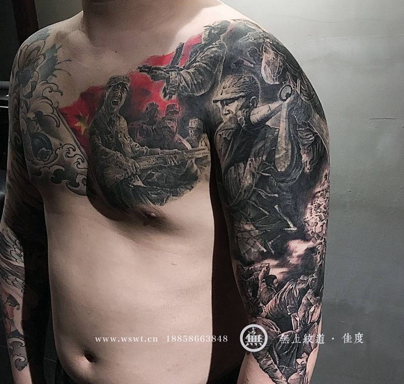 半胛未完成纹身图片_成品手臂清新人物图腾无上纹图学习招生纹身图案