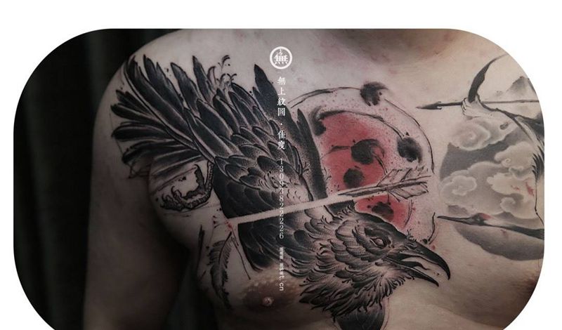 鸦纹身图片_成品胸部欧美动物原创无上纹图学习招生纹身图案