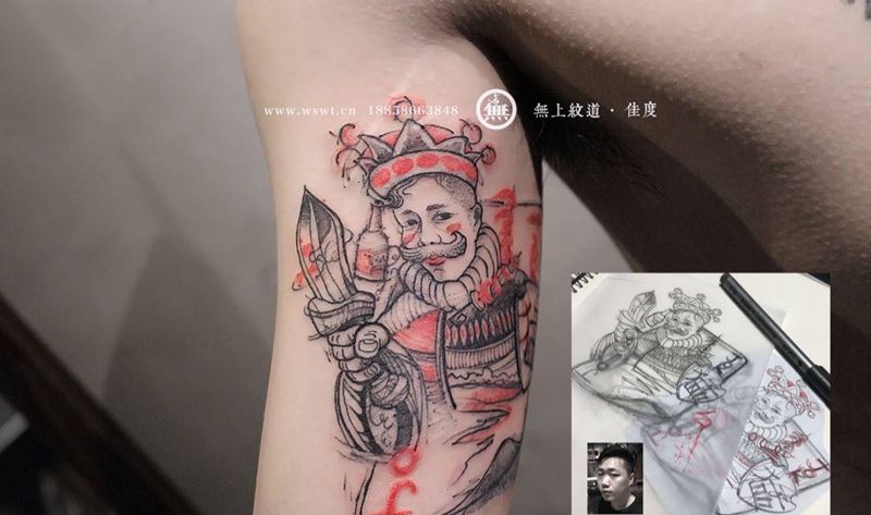 扑克纹身纹身图片_成品手臂欧美图腾原创无上纹图招生纹身图案
