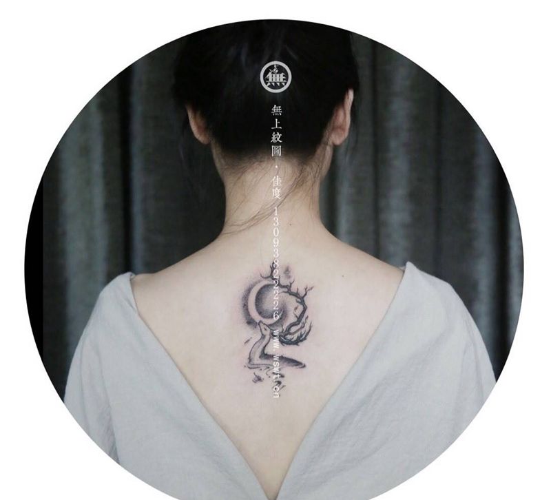 后背鹿纹身图片_成品背部清新动物几何生活无上纹图插画纹身图案