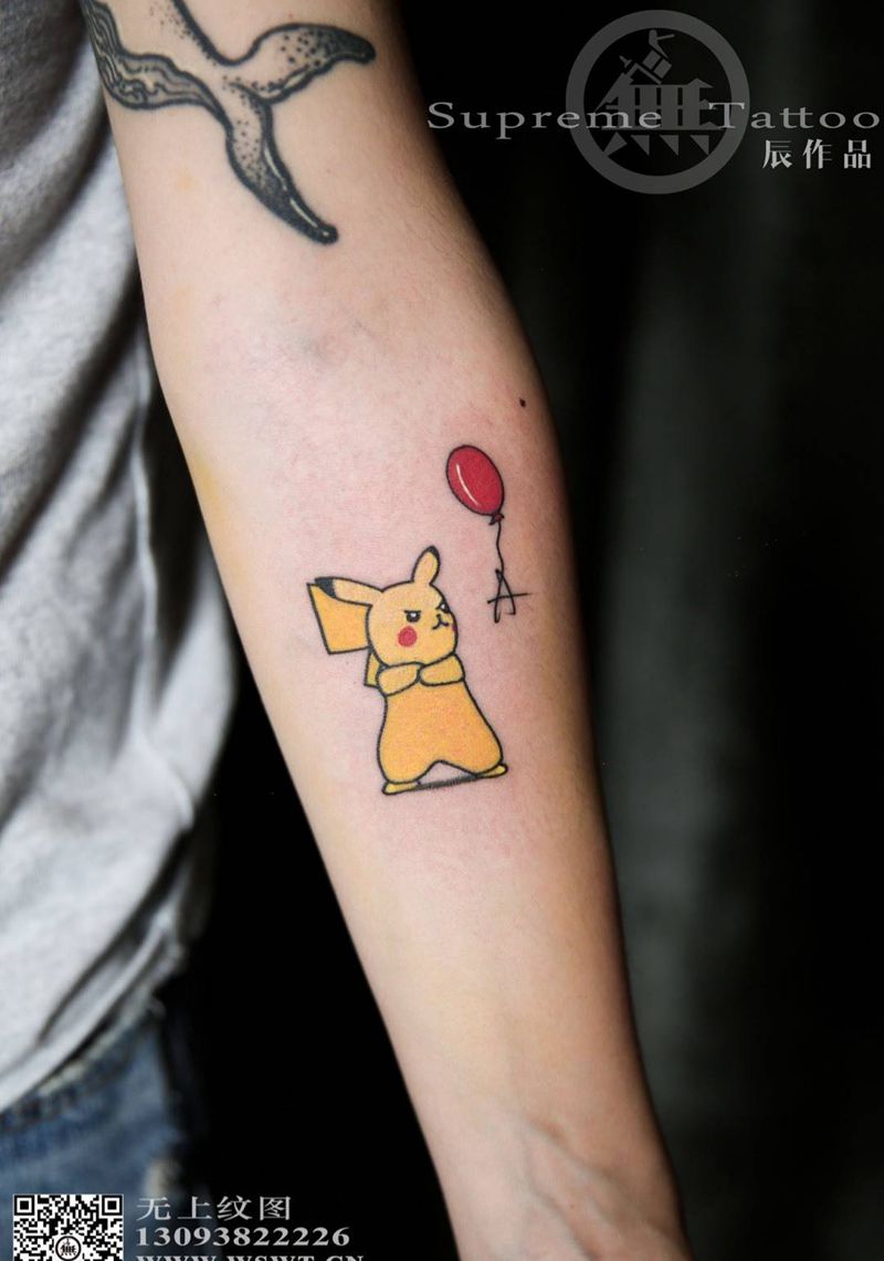 皮卡丘生气了纹身图片_成品手臂欧美肖像清新动物静物生活无上纹图招生纹身图案