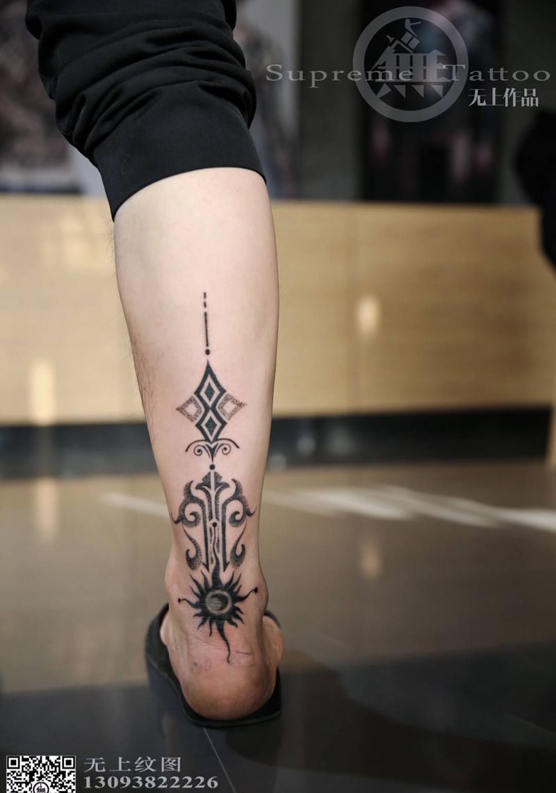 添加修改作品纹身图片_成品腿部欧美清新图腾几何原创纹身图案
