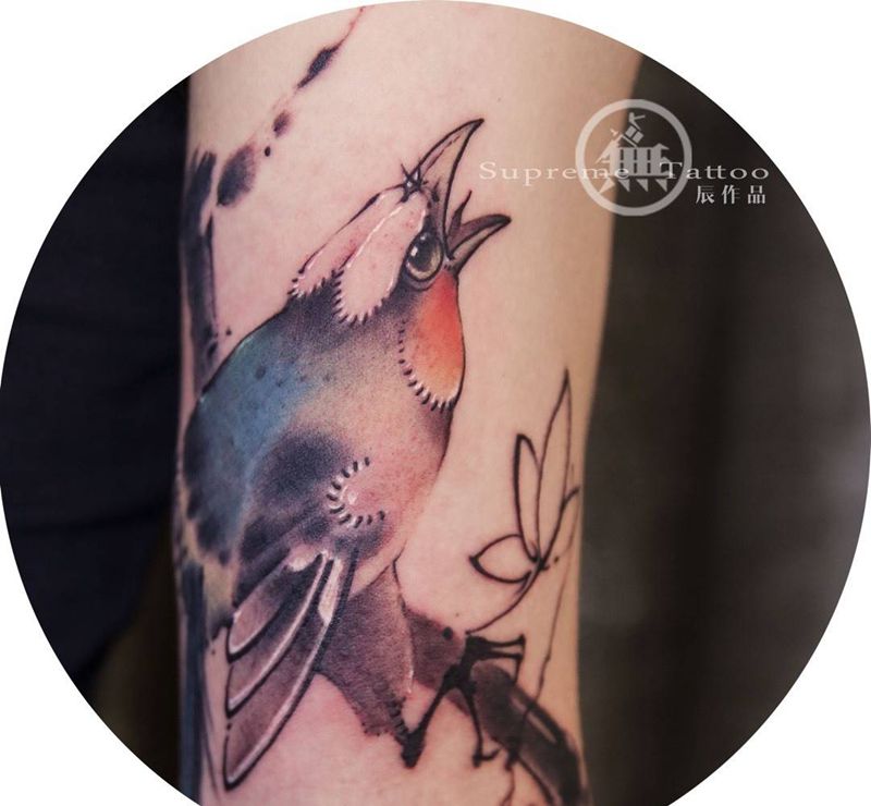 添加喜鹊纹身图片_成品手臂传统清新动物原创无上纹图生活手稿纹身图案