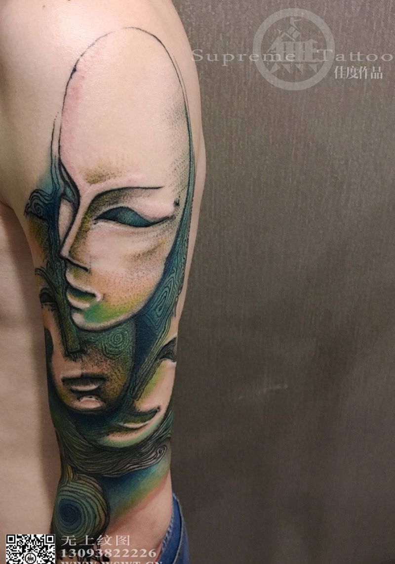 驻店师傅作品纹身图片_成品手臂欧美肖像清新人物贴纸图腾无上纹图纹身图案