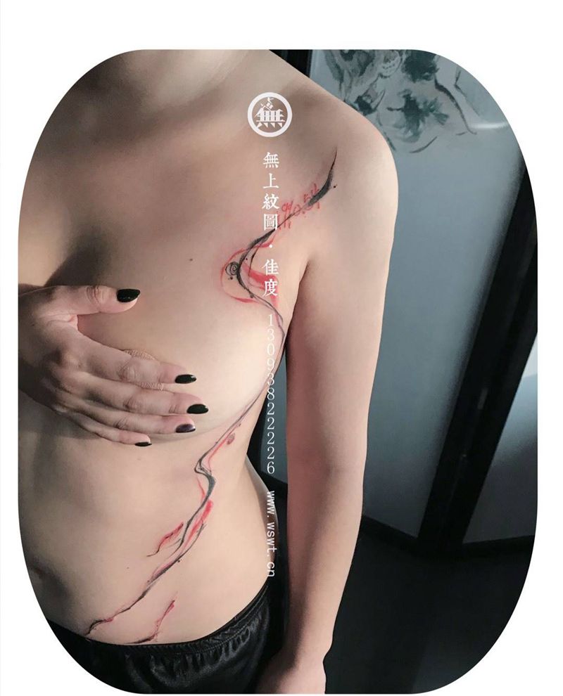 线条艺术纹身纹身图片_成品腰部腹部原创无上纹图培训学习清新传统习俗纹身图案