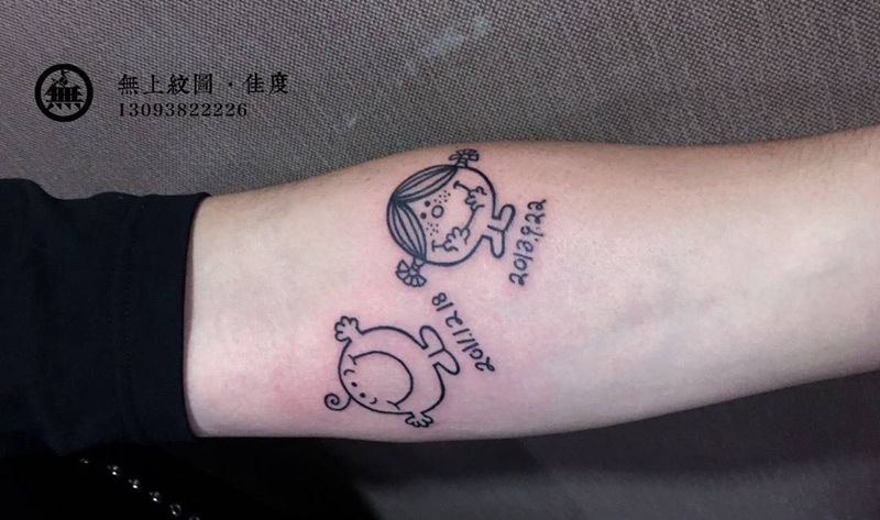 一双儿女纹身纹身图片_成品手臂欧美清新人物图腾无上纹图招生纹身图案