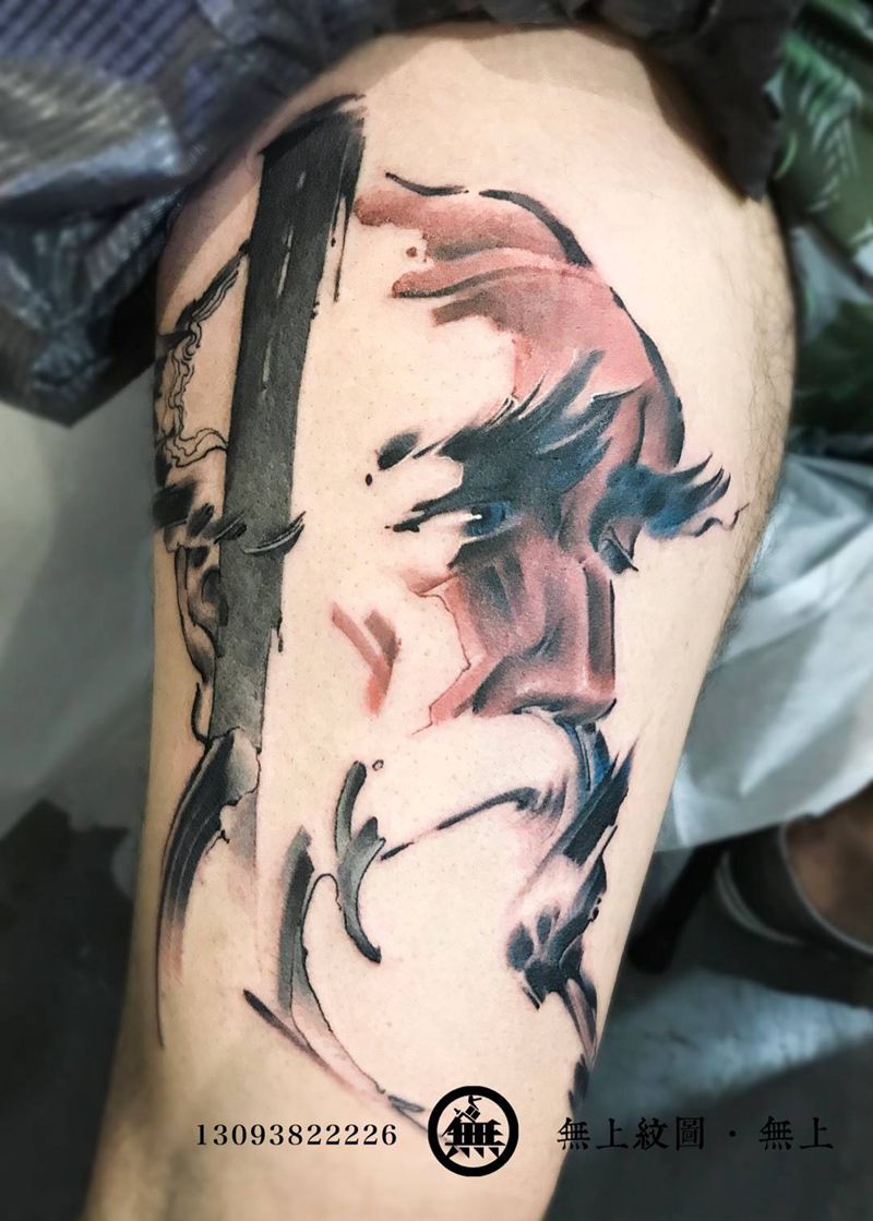 老者纹身图片_成品腿部传统清新人物原创无上纹图展会纹身图案