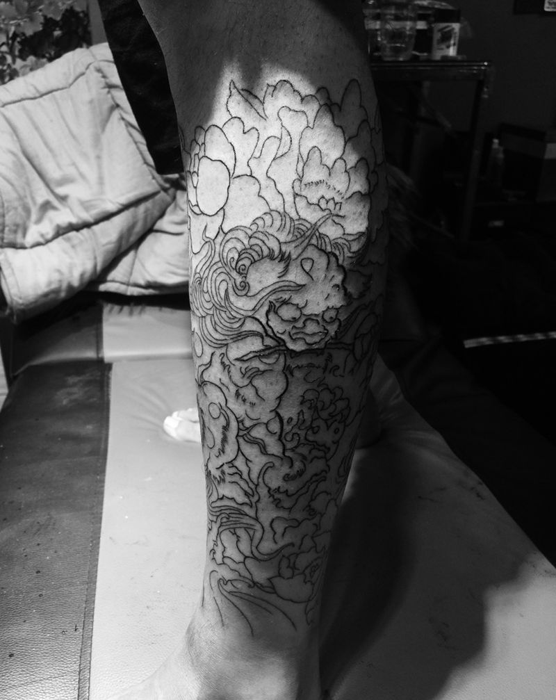 唐狮割线纹身图片