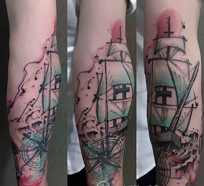 驻店师傅包小臂纹身图片_成品手臂欧美清新原创图腾无上纹图手稿招生静物纹身图案