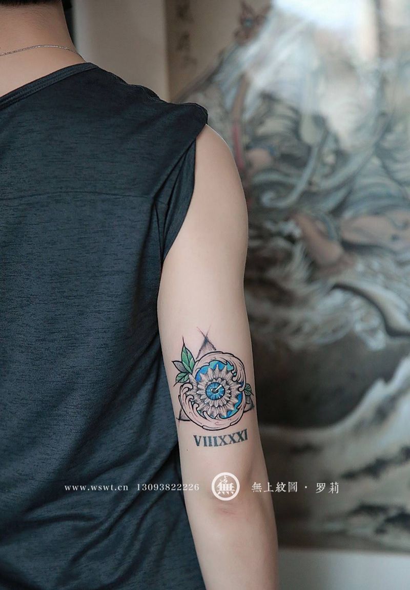 手臂海螺纹身纹身图片_成品手臂欧美清新原创静物图腾无上纹图招生培训纹身图案