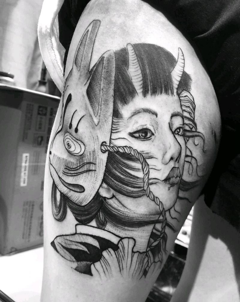 女艺妓纹身图片_腿部新传统纹身图案