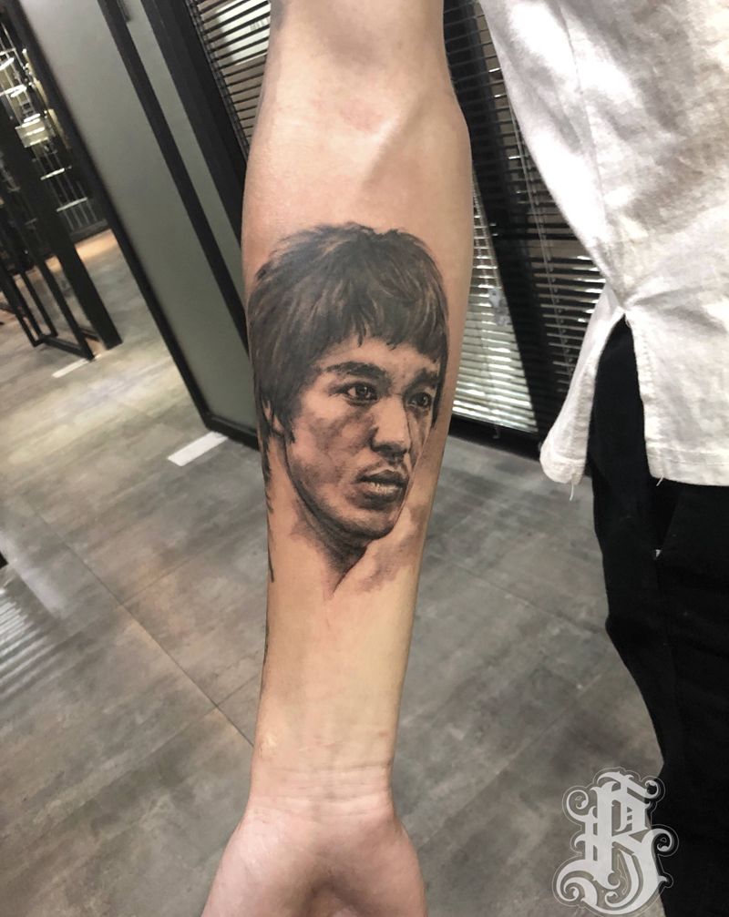 李小龙纹身图片_成品手臂欧美人物纹身图案