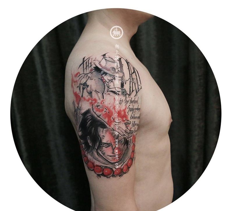 火拳艾斯纹身图片_成品手臂肖像清新原创人物图腾无上纹图英文培训纹身图案