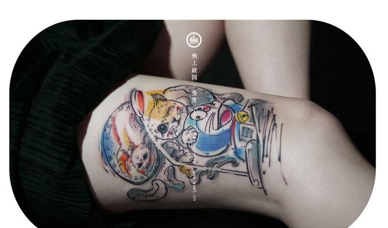 多啦a梦纹身图片_卡通无上纹图成品腿部欧美清新动物纹身图案