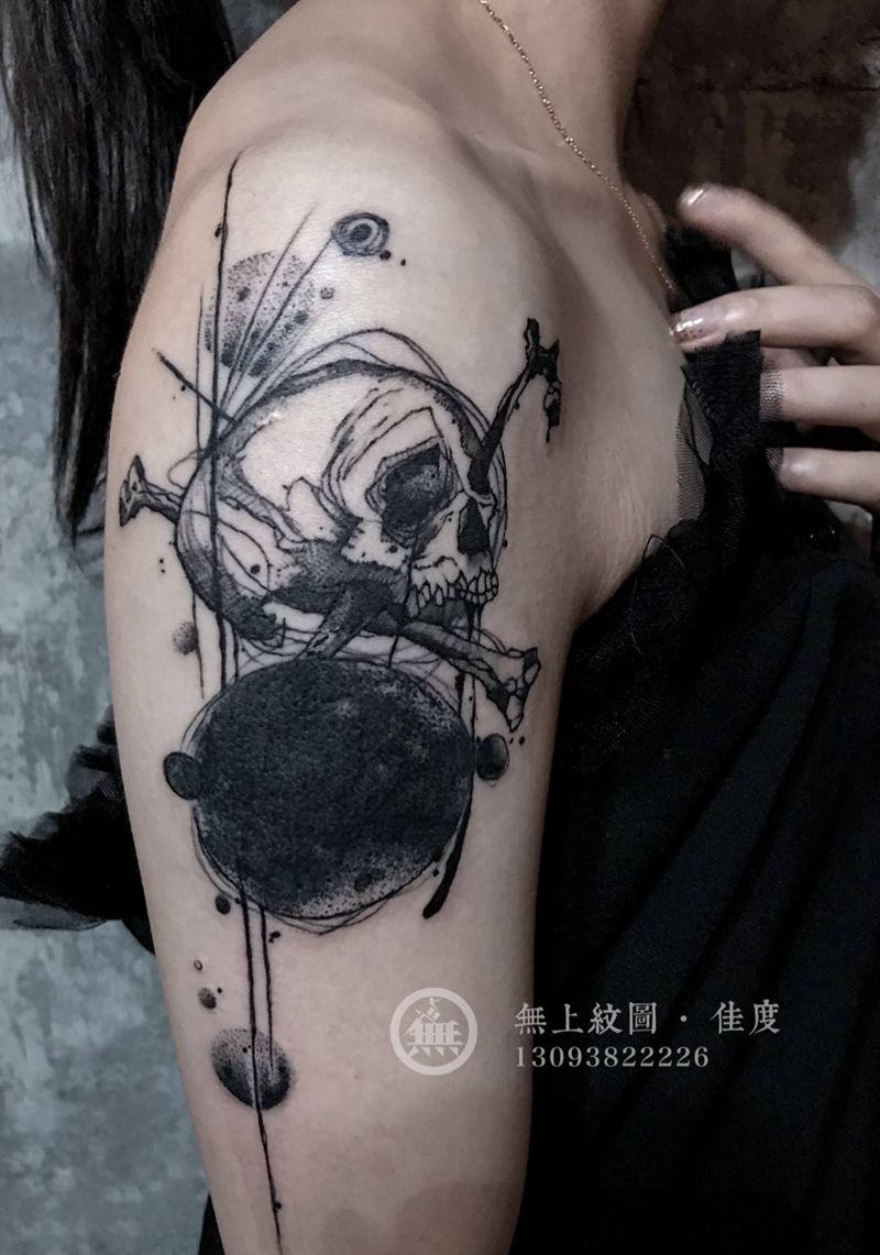 骷髅遮盖纹身图片_成品手臂欧美清新原创图腾人物无上纹图招生纹身图案