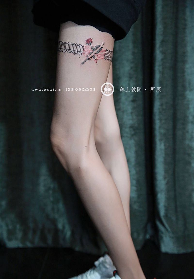 腿部蕾丝纹身纹身图片_成品腿部欧美静物图腾无上纹图纹身图案