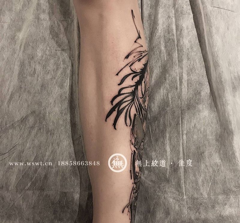 无毛猫纹身图片_成品腿部动物遮盖纹身图案