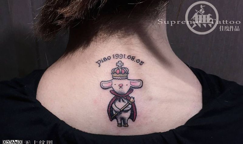 辛未羊宝宝纹身图片_成品颈部欧美肖像清新动物原创贴纸图腾无上纹图纹身图案