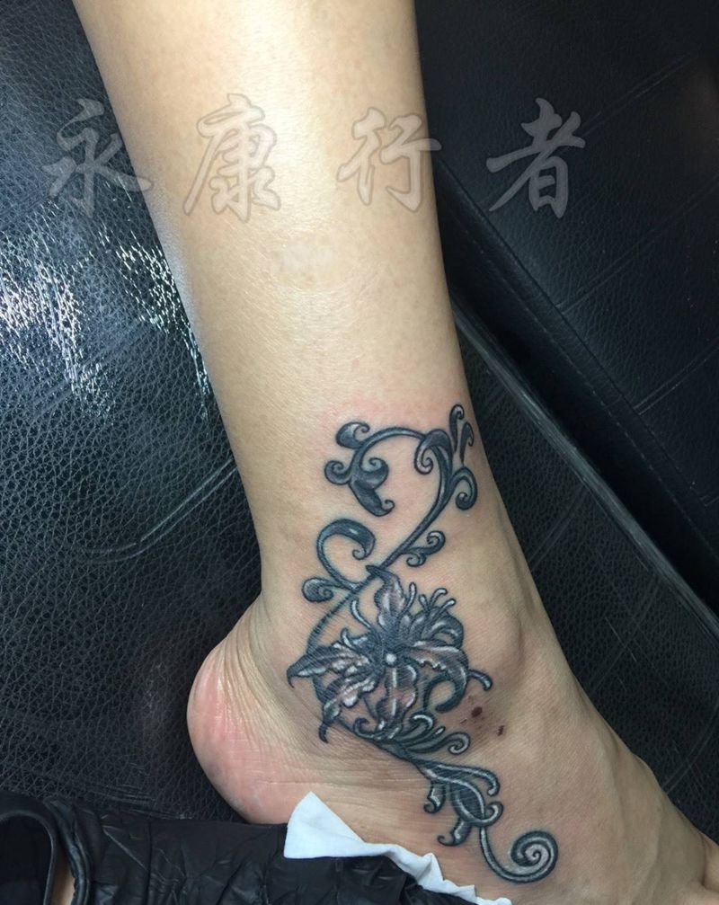 修改纹身图片_成品手稿脚部传统清新原创植物纹身图案