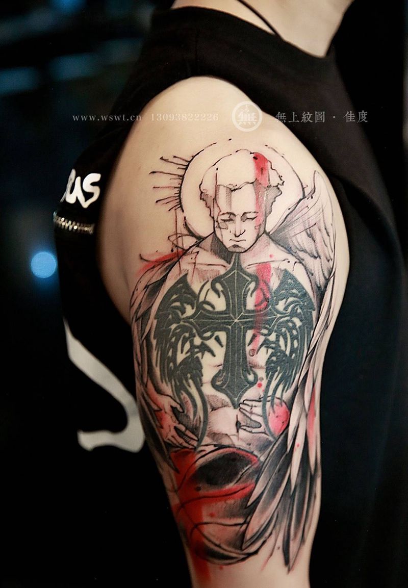 天使添加纹身图片_成品手臂欧美清新鬼神图腾无上纹图招生纹身图案