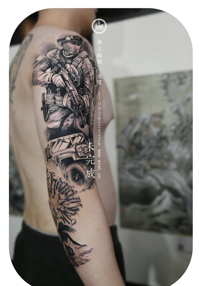 花臂纹身图片_手臂欧美肖像原创人物无上纹图清新招生生活纹身图案