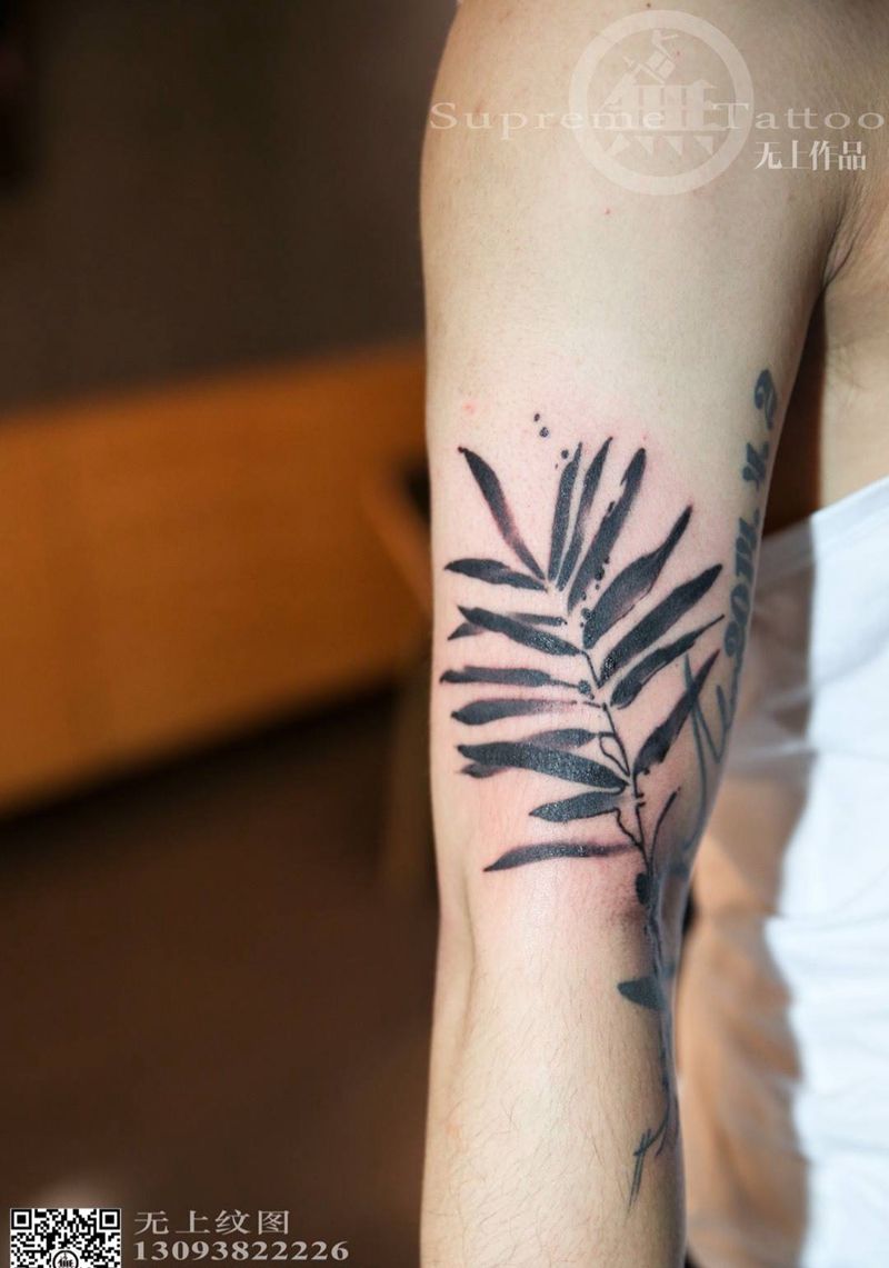 添加作品纹身图片_成品手臂欧美清新植物字符原创纹身图案