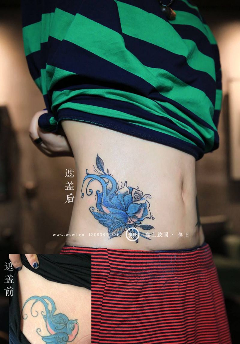 遮盖纹身图片_成品腹部遮盖无上纹图纹身图案