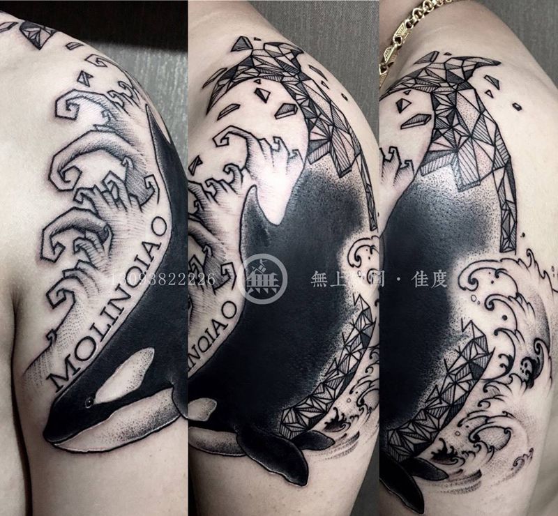 鲸鱼遮盖纹身图片_成品手臂欧美清新动物图腾无上纹图手稿花絮招生纹身图案