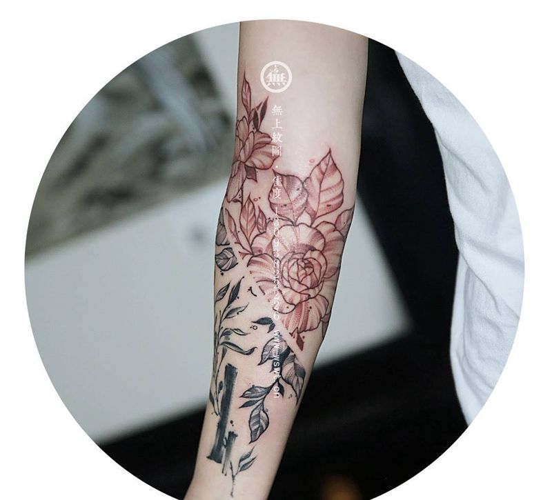 手臂 花纹身图片_成品植物手臂无上纹图欧美清新纹身图案