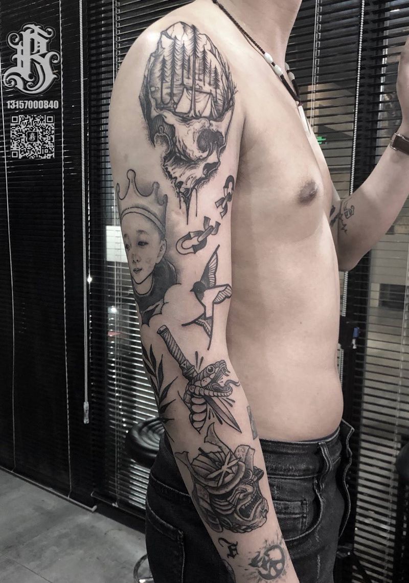 花臂未完成纹身图片