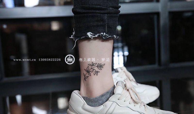 脚踝纹身纹身图片_成品腿部欧美植物贴纸图腾无上纹图纹身图案