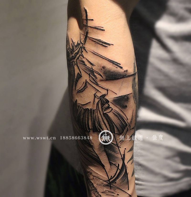 耶稣纹身纹身图片_成品手臂欧美肖像清新宗教原创纹身图案