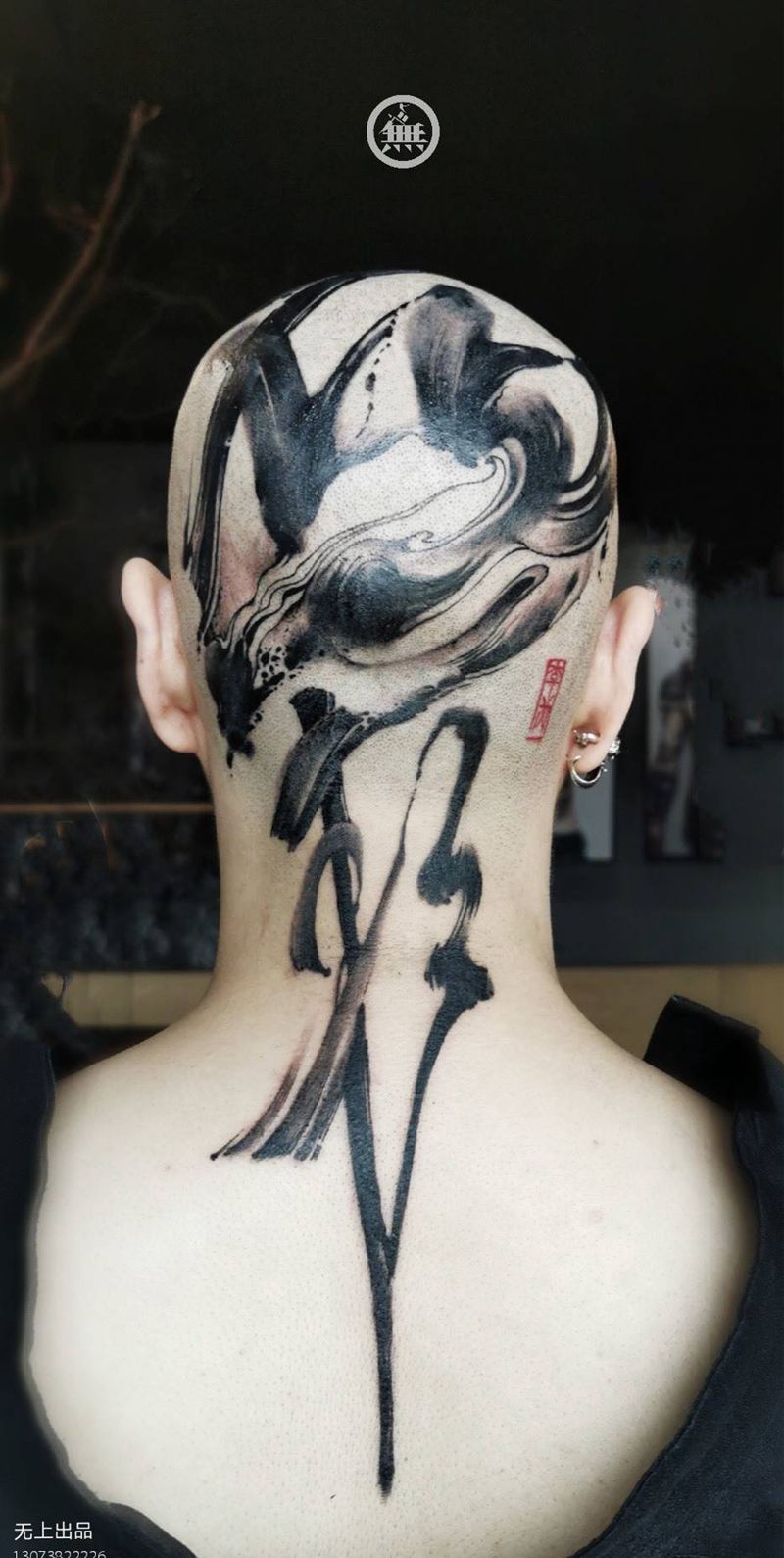 宫阙纹身图片_成品无上纹图水墨纹身图案