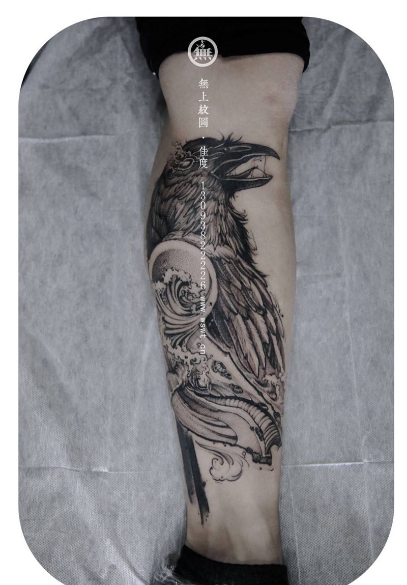 小腿纹身纹身图片_成品腿部欧美动物原创无上纹图欧美鲸鱼纹身图案