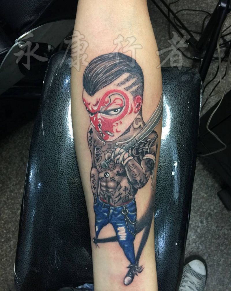 社会猴纹身图片_成品手臂清新传统人物纹身图案