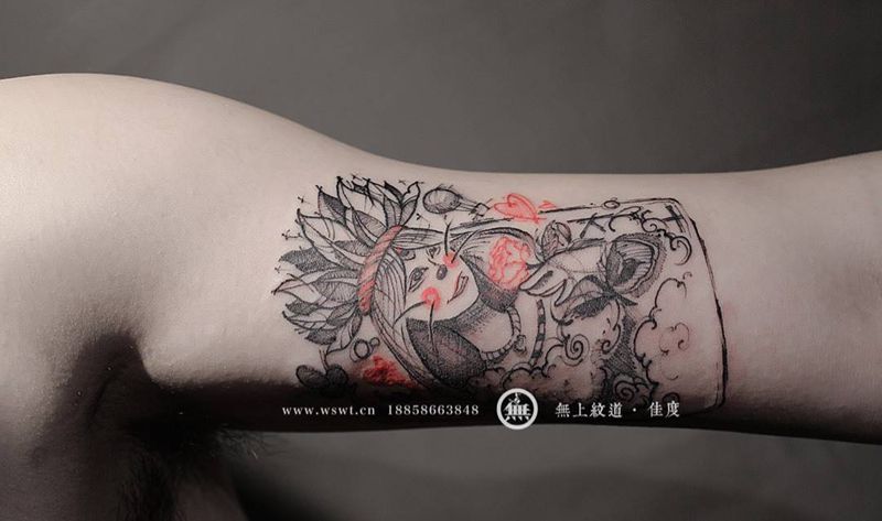 猫小姐纹身图片_成品手臂欧美情侣图腾无上纹图招生人物纹身图案