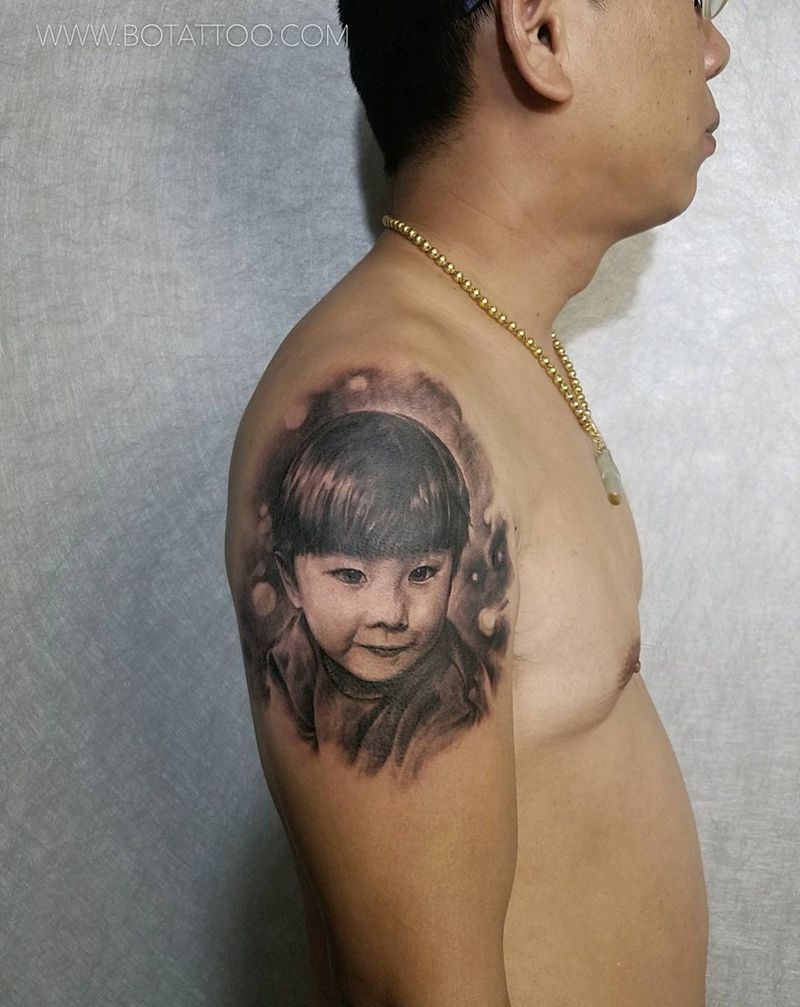 小孩肖像纹身图片