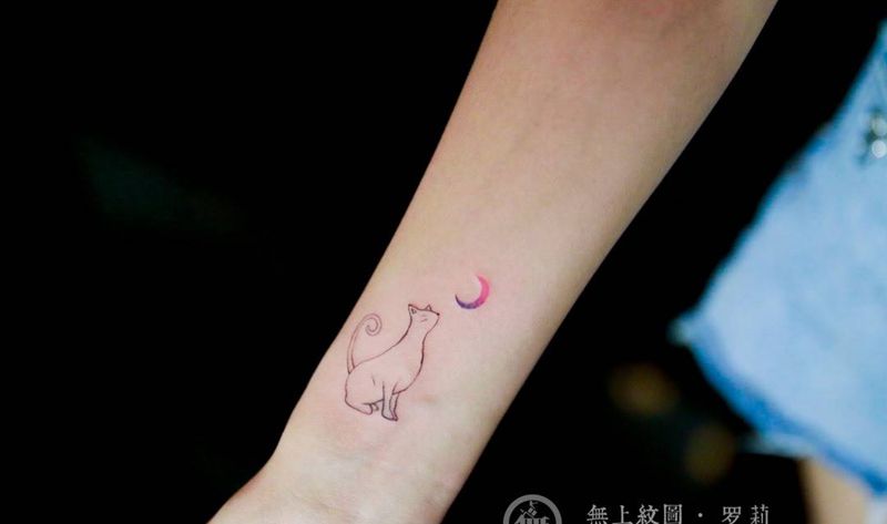 猫咪纹身图片_成品手臂欧美肖像清新动物图腾无上纹图招生纹身图案