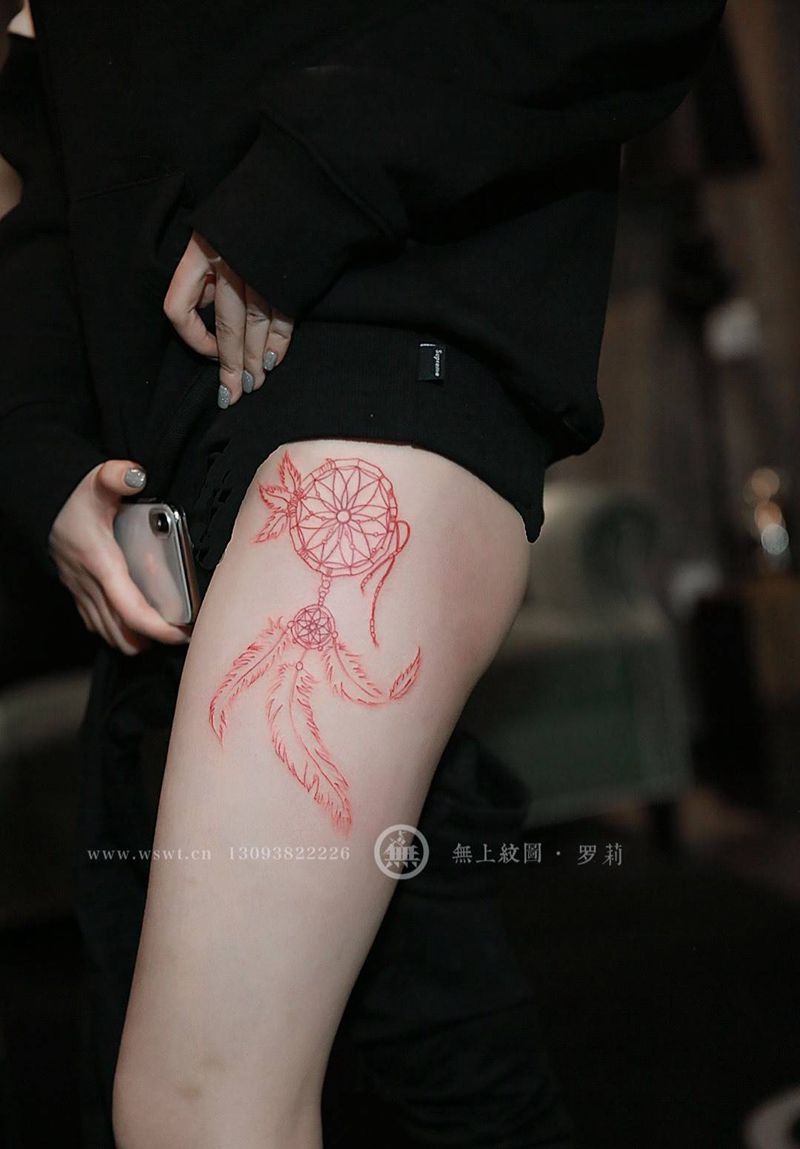 捕梦网纹身图片_成品腿部欧美清新图腾静物无上纹图招生纹身图案