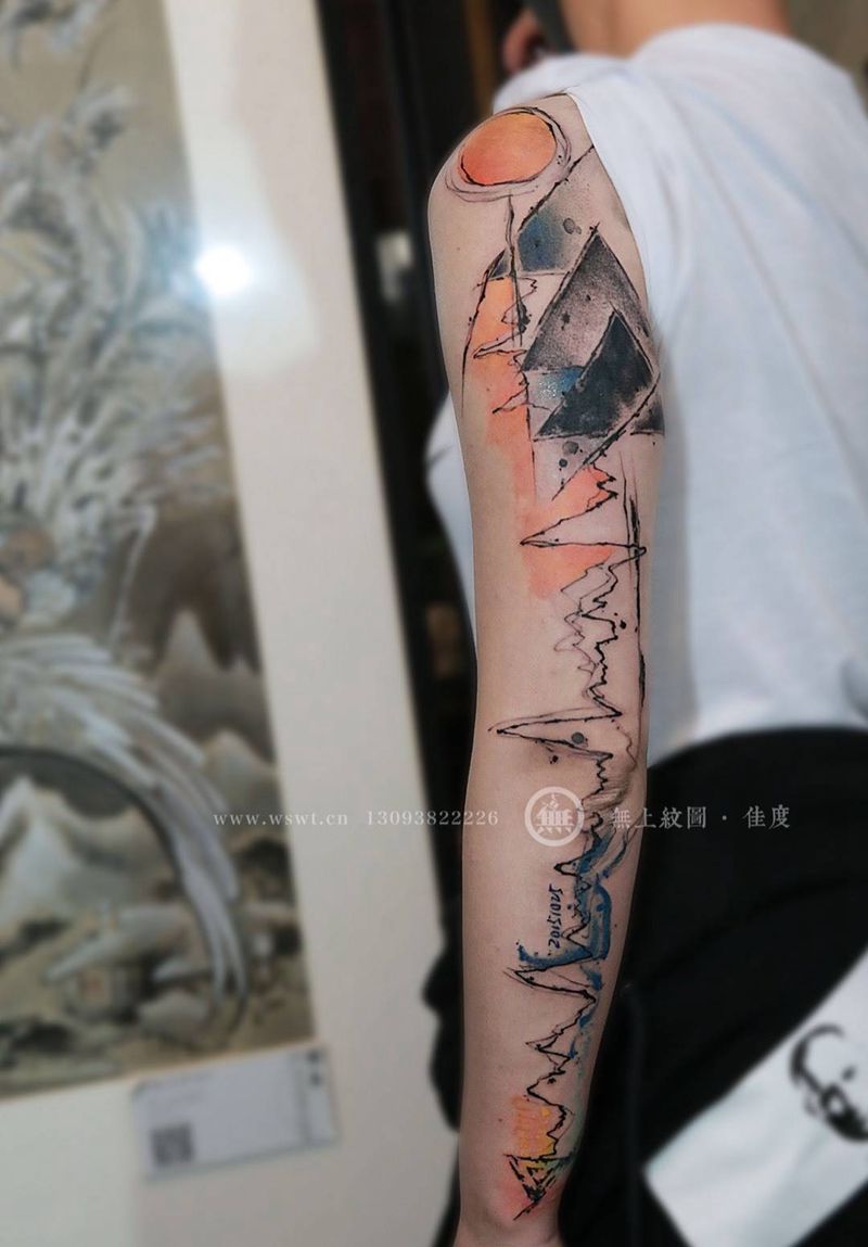 花臂纹身图片_成品手臂欧美清新几何原创无上纹图招生纹身图案