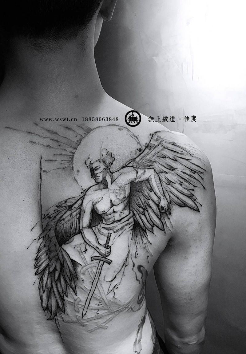 审判天使纹身图片_成品背部欧美清新鬼神宗教无上纹图招生培训纹身图案