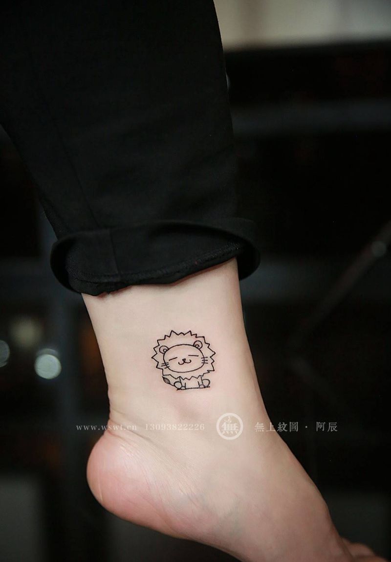 脚踝狮子纹身图片_成品腿部欧美清新动物图腾无上纹图招生纹身图案