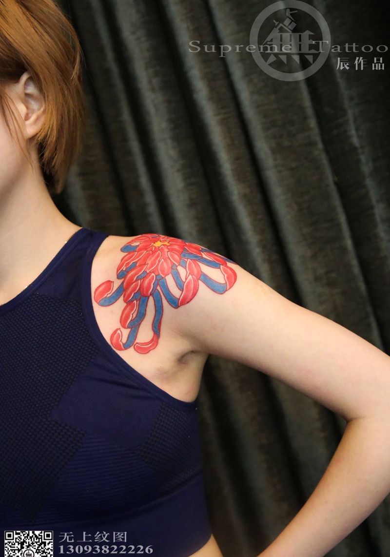 肩上花纹身图片_成品手臂欧美清新植物静物图腾无上纹图纹身图案