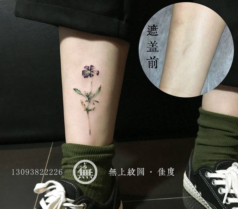 脚踝花纹身图片_成品脚部欧美清新植物图腾无上纹图招生纹身图案