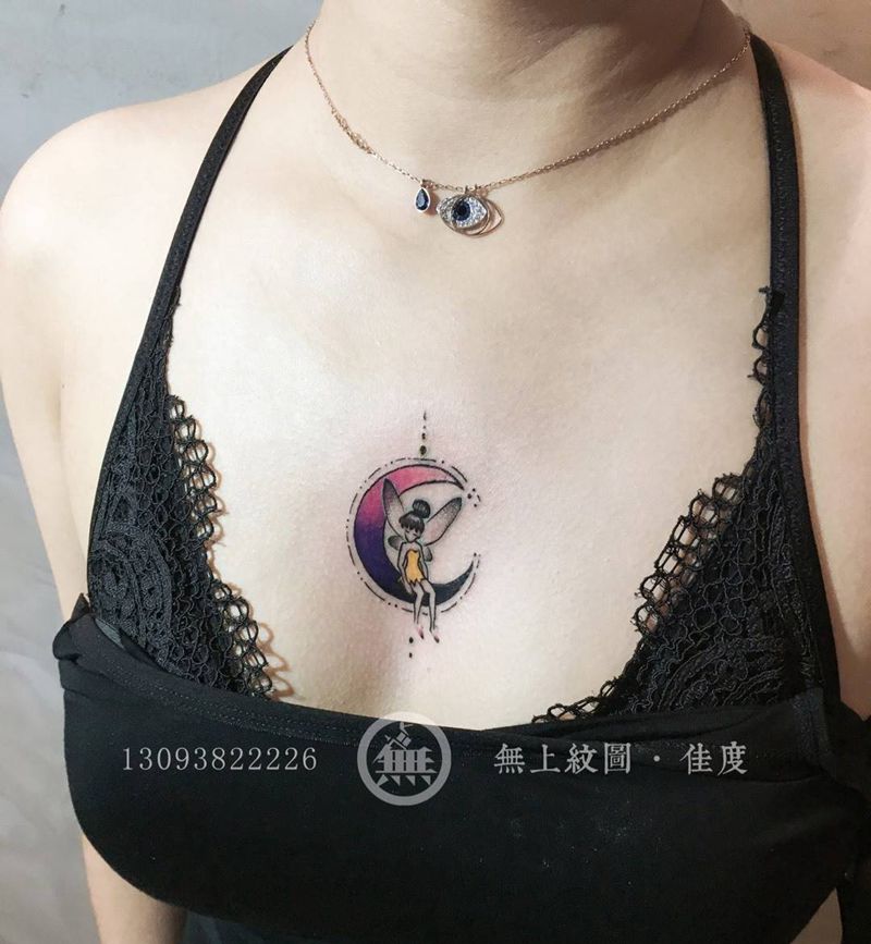 女生小纹身纹身图片_成品胸部欧美清新图腾无上纹图招生纹身图案