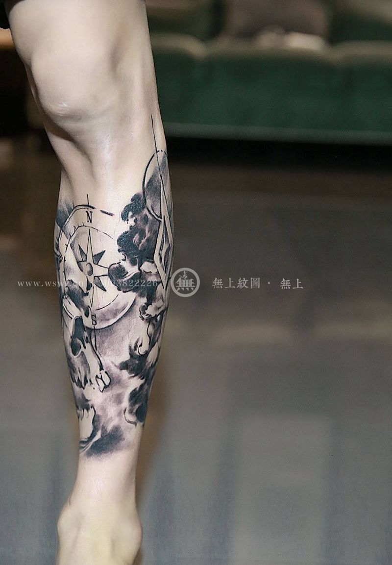 海神包小腿纹身图片_成品腿部肖像清新人物原创鬼神无上纹图招生纹身图案