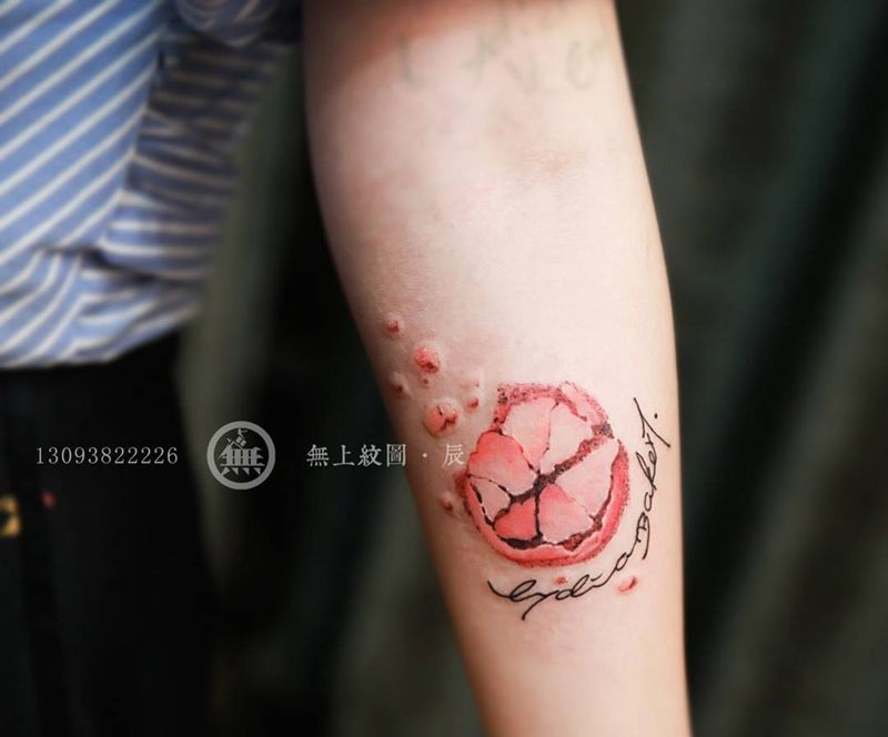 橙子纹身图片_成品手臂欧美清新静物图腾植物无上纹图手稿招生纹身图案