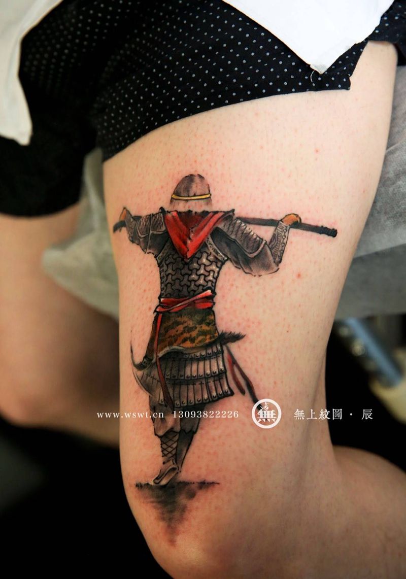 至尊宝纹身图片_成品腿部传统人物无上纹图纹身图案
