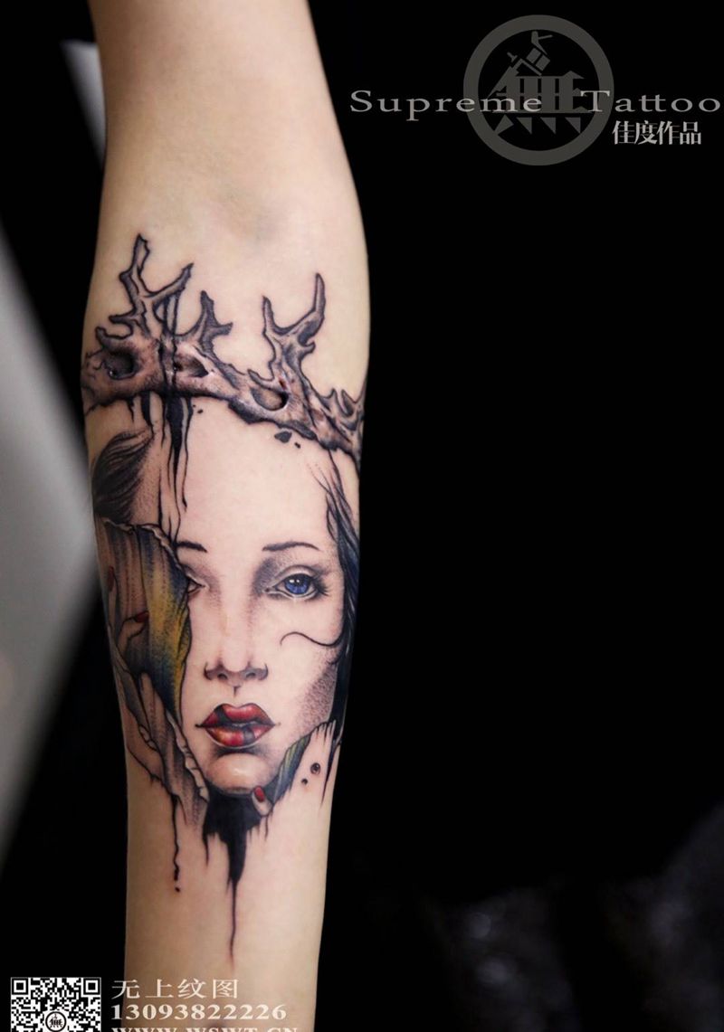 盖吧、盖疤纹身图片_成品手臂欧美肖像清新人物贴纸无上纹图生活纹身图案