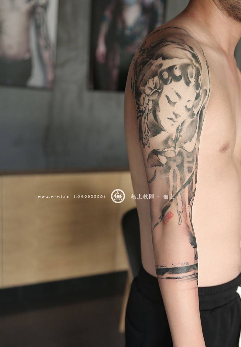 书法添加纹身图片_成品手臂无上纹图书法水墨纹身图案